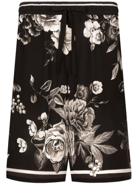 Dolce & Gabbana floral-print silk track shorts