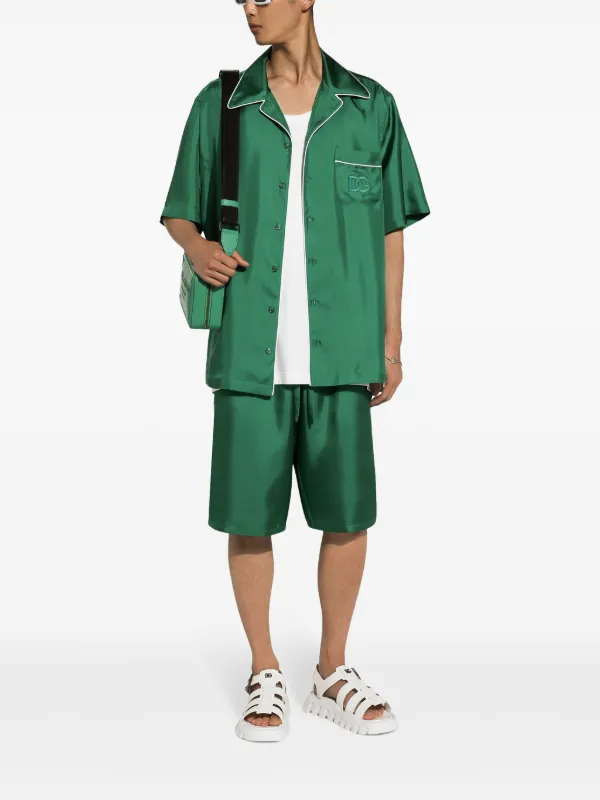 DOLCE & GABBANA グリーンショートパンツ サイズ50 Dolce & Gabbana Embroidered Silk Track Shorts | Green | FARFETCH