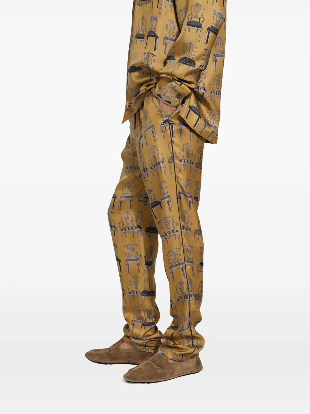 Dolce & Gabbana Zijden lounge broek met grafische print Geel