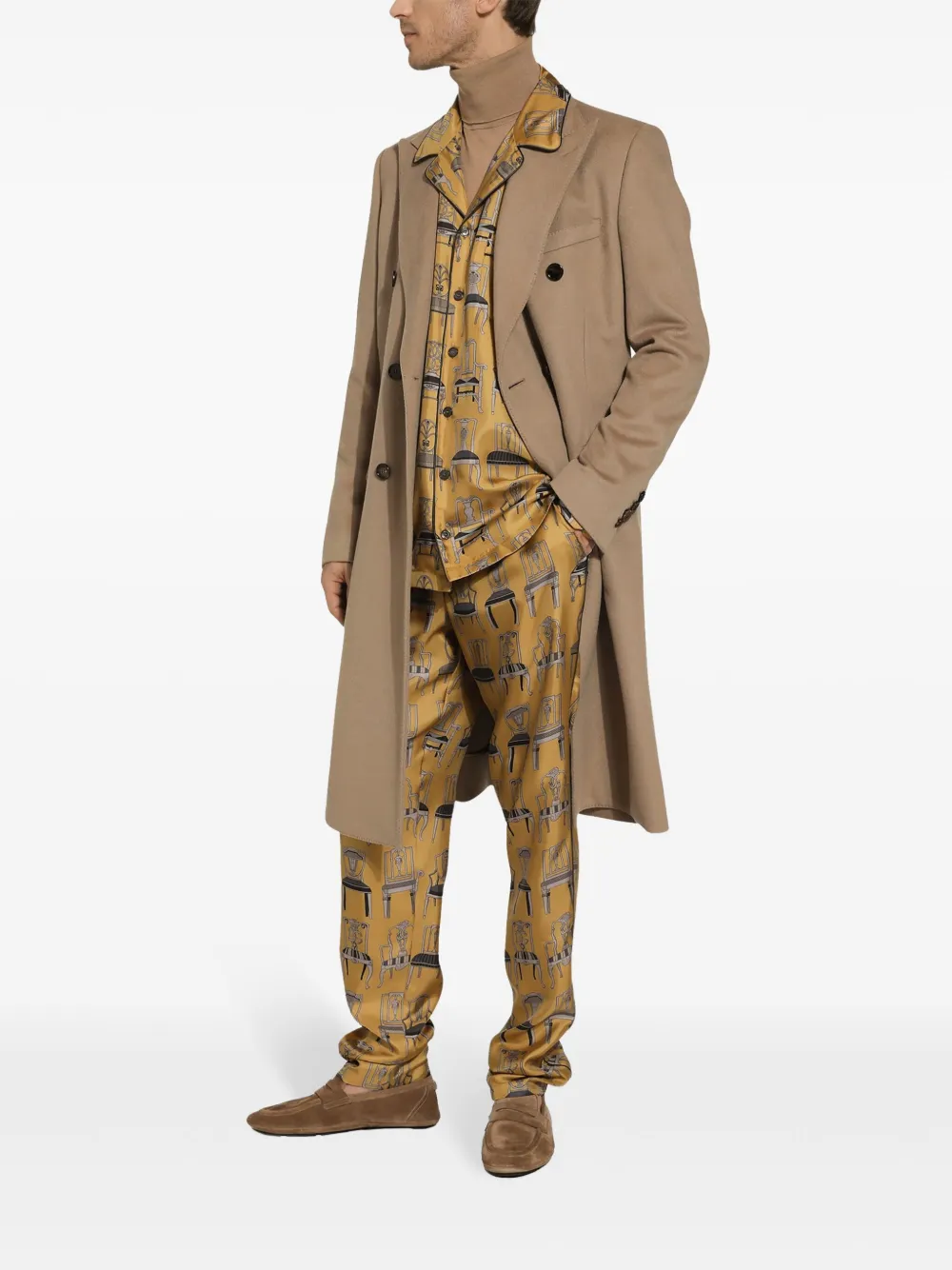 Dolce & Gabbana Zijden lounge broek met grafische print Geel