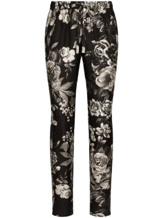 Dolce & Gabbana floral-print Silk Track Pants | Black | FARFETCH