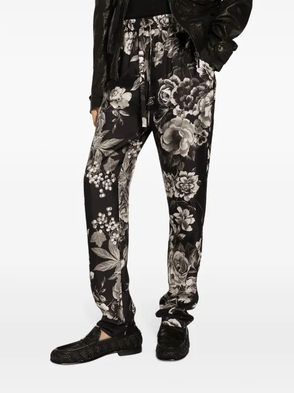 Dolce Gabbana floral print Silk Track Pants Black FARFETCH LB