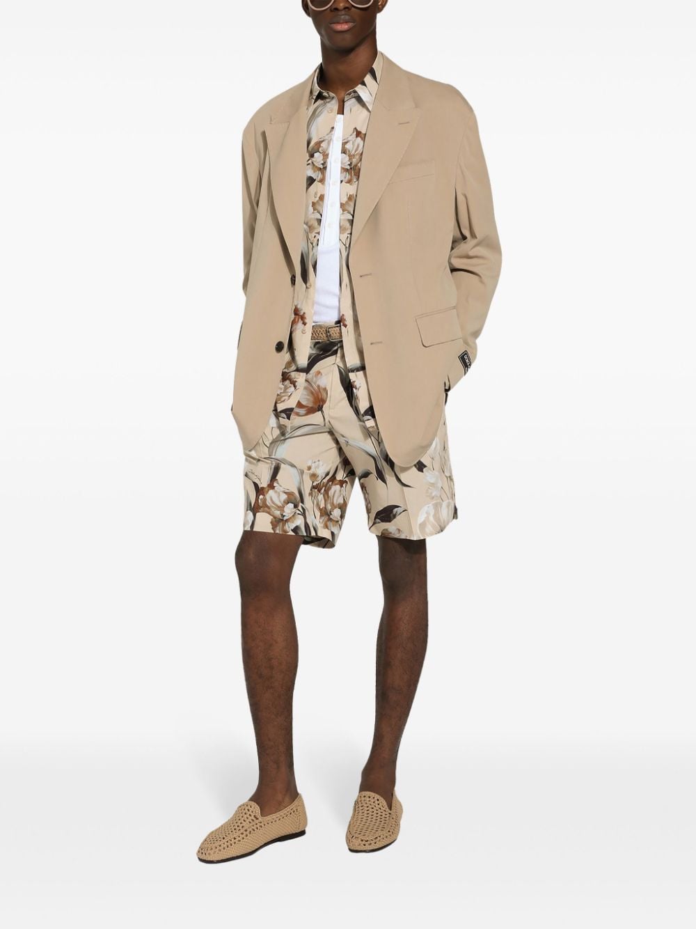 Shop Dolce & Gabbana Floral-print Silk Bermuda Shorts In Neutrals