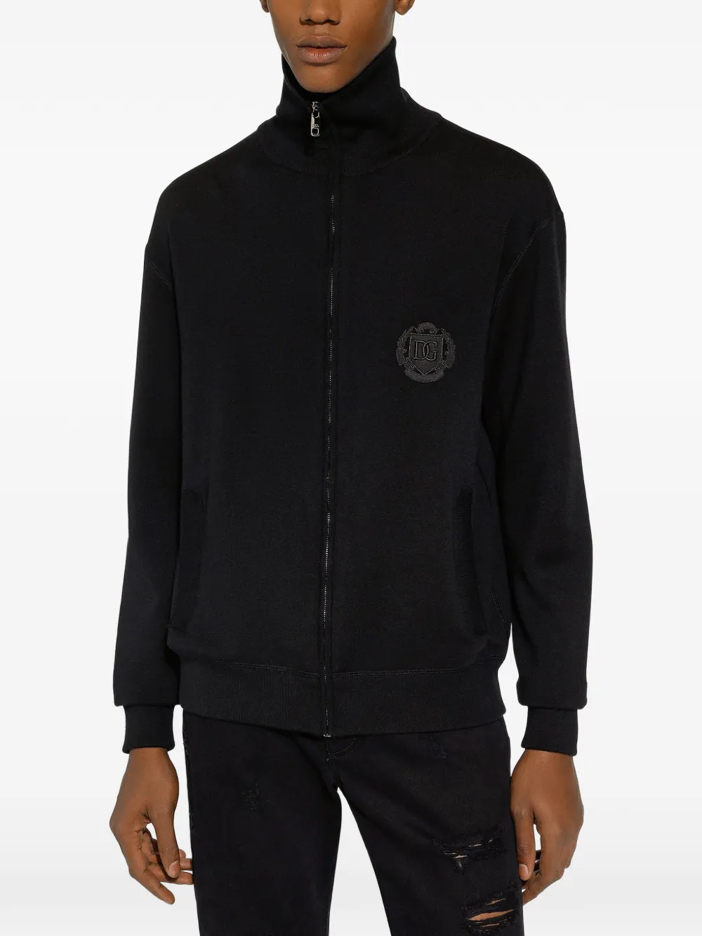 Dolce & Gabbana Vest met logopatch en rits Zwart