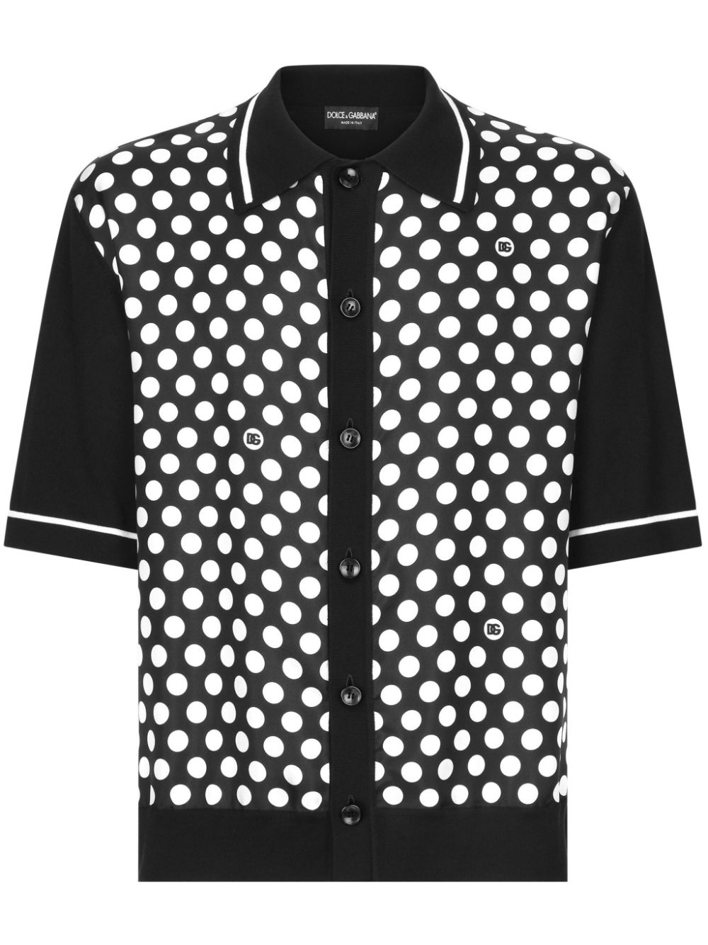 Dolce & Gabbana Polka-dot Short-sleeve Shirt In Black