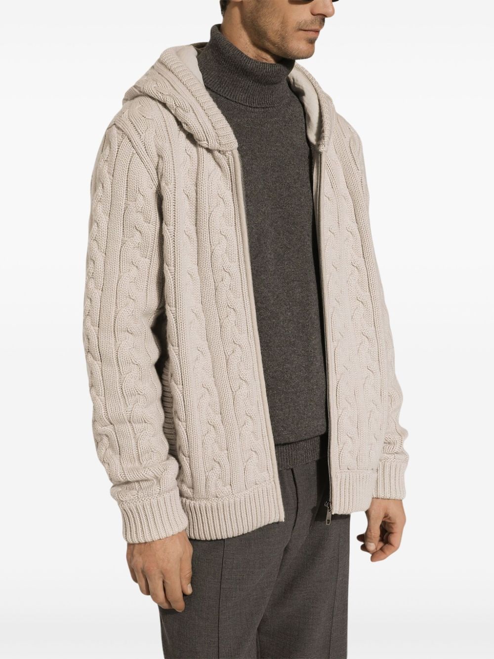 Shop Dolce & Gabbana Cable-knit Hoodie In Neutrals