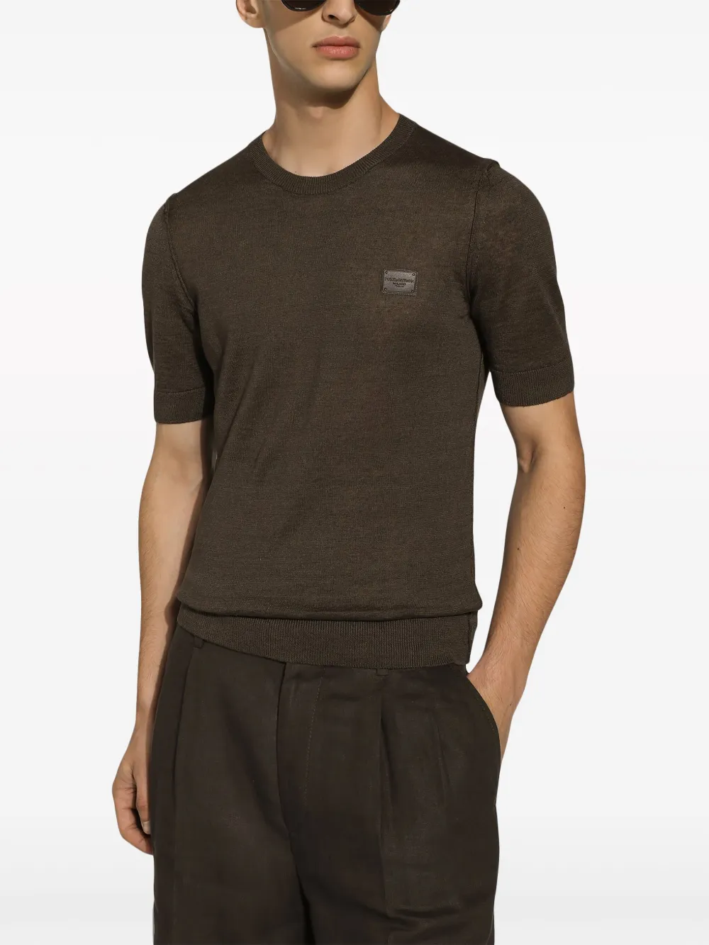 Dolce & Gabbana T-shirt met ronde hals en logo-applicatie Bruin