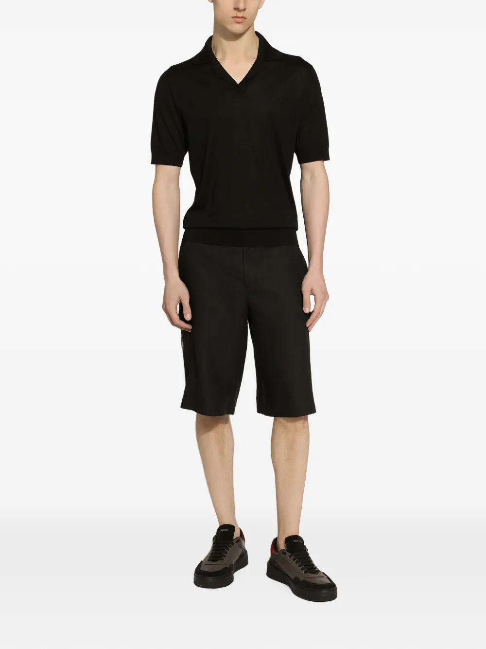 Dolce & Gabbana signature logo-embroidered polo shirt - Black