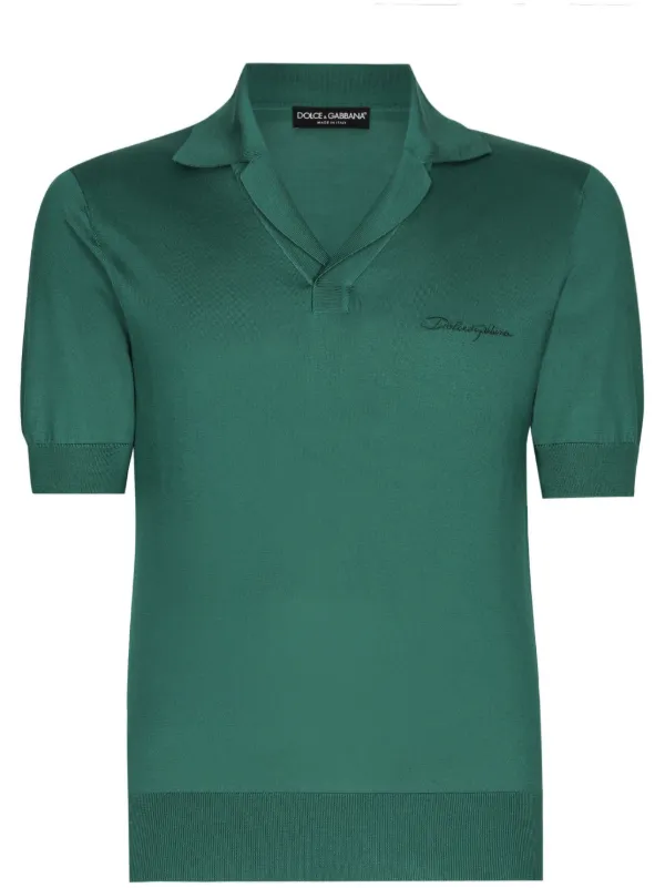 Dolce & Gabbana Camisa Polo De Seda Com Logo Bordado | Verde