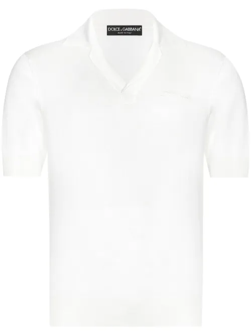 Polo en soie à logo brodé - Dolce & Gabbana - Modalova