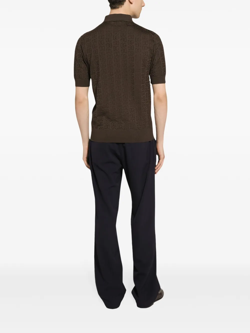 Dolce & Gabbana Zijden poloshirt met monogram-jacquard Bruin