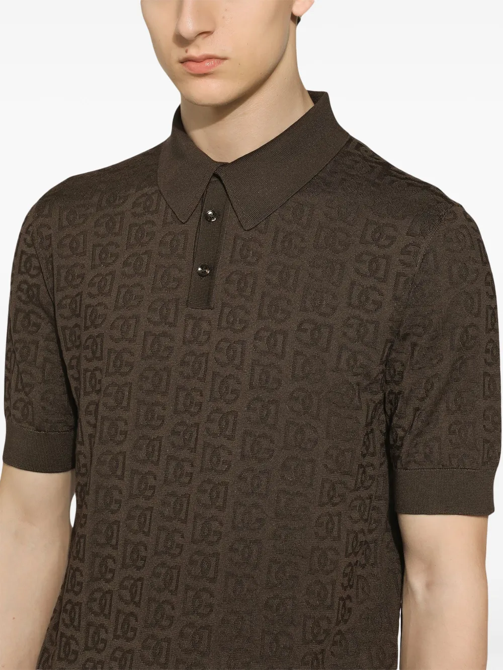 Dolce & Gabbana Zijden poloshirt met monogram-jacquard Bruin