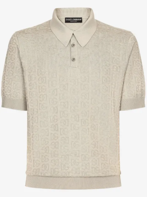 Dolce & Gabbana monogram-jacquard silk polo shirt
