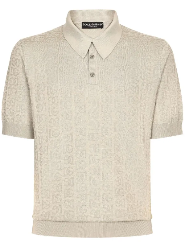 Dolce & Gabbana Camisa Polo Em Seda Com Jacquard | Neutro