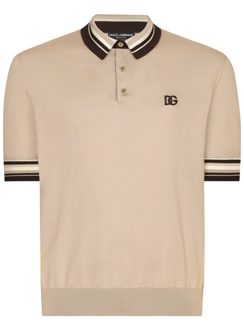 Dolce & Gabbana - logo-embroidery silk polo shirt - men - Silk - 50 - Neutrals