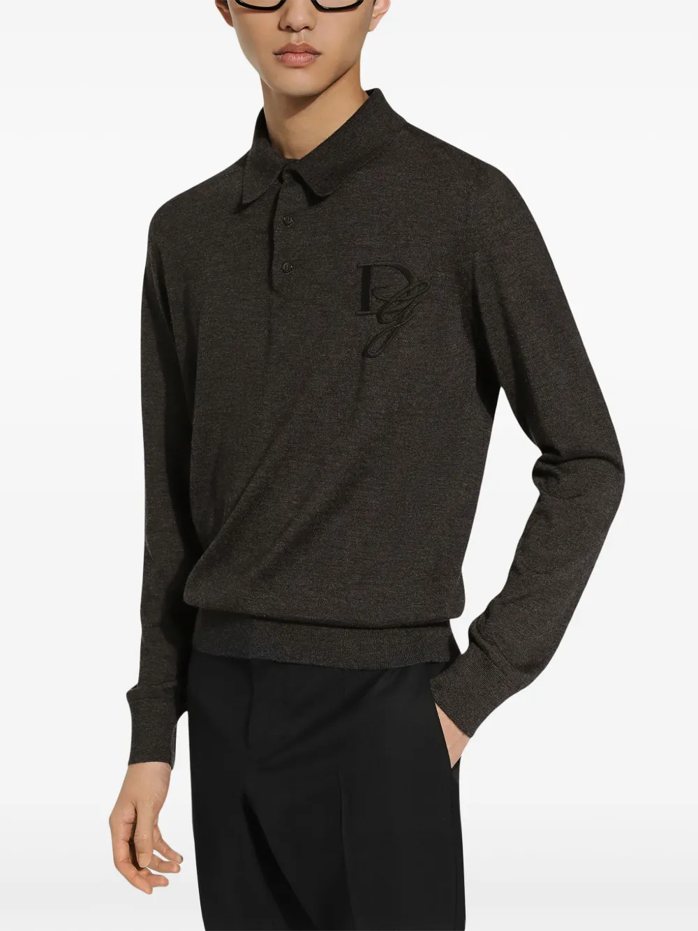 Dolce & Gabbana Kasjmier poloshirt met geborduurd logo Grijs