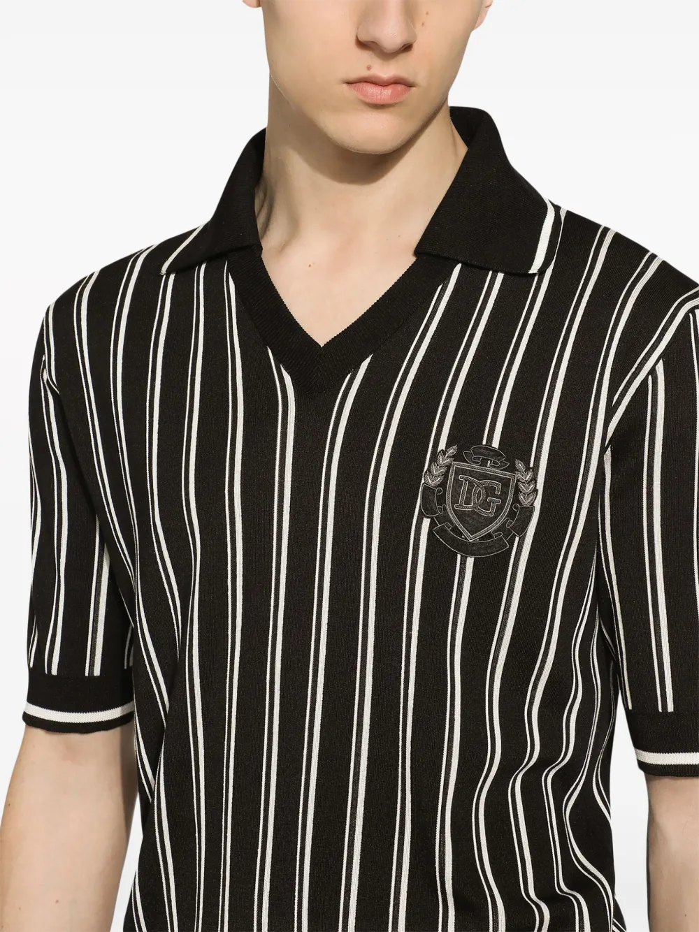 Dolce & Gabbana Gestreept zijden poloshirt Zwart