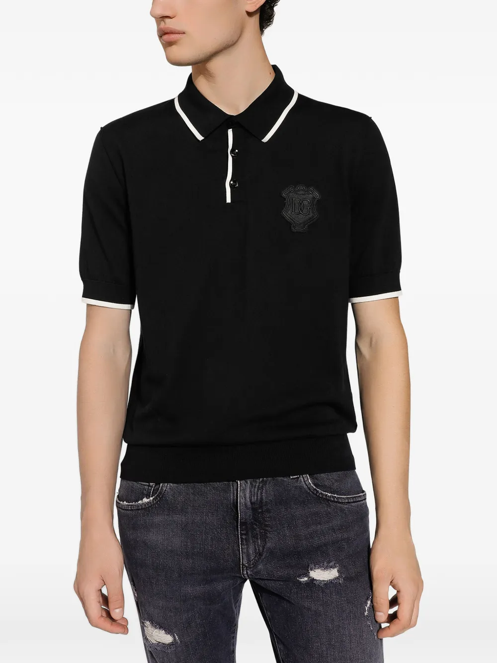 Dolce & Gabbana Katoenen poloshirt met geborduurd logo Zwart