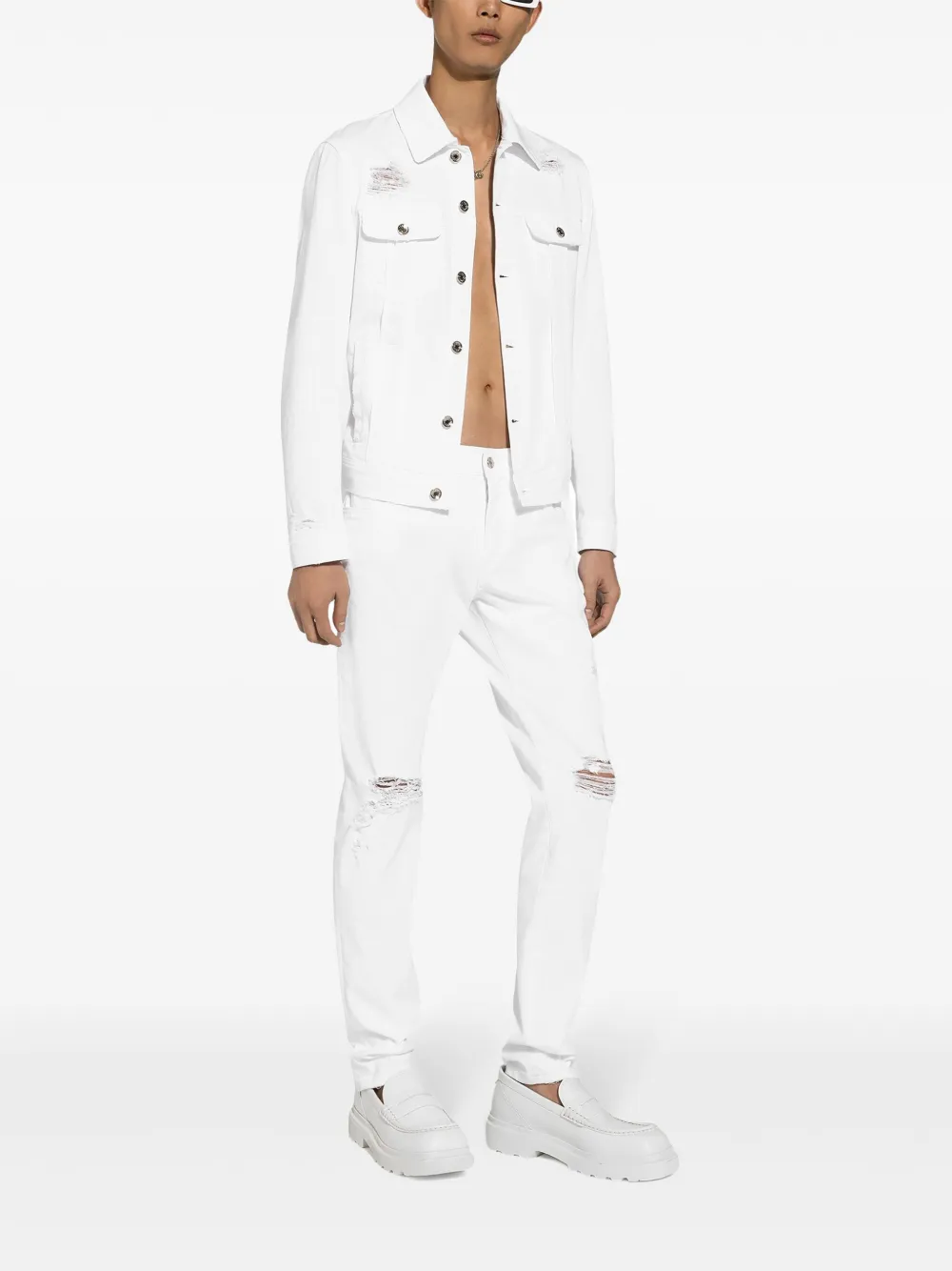 Dolce & Gabbana Gerafelde slim-fit jeans - Wit
