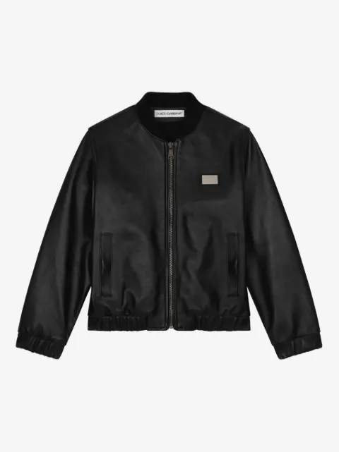 Dolce & Gabbana Kids Leren jack met logoplakkaat