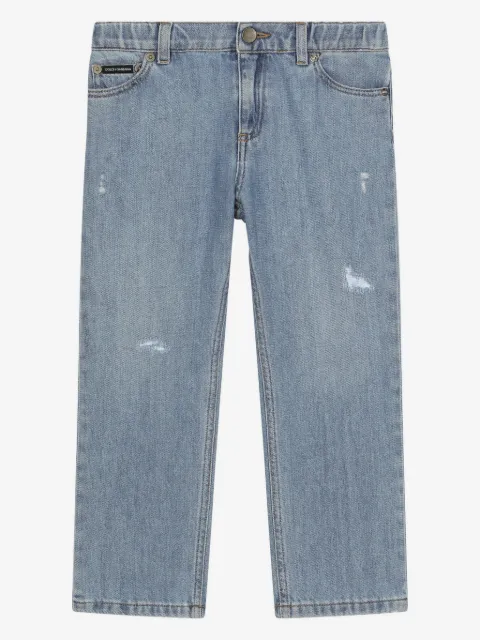 Dolce & Gabbana Kids logo-plaque distressed jeans