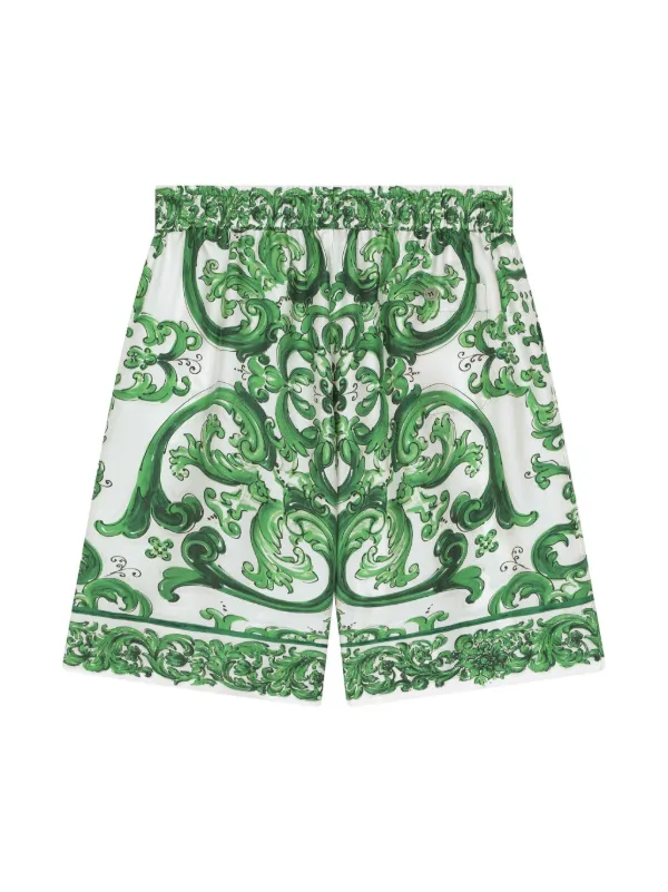 DOLCE＆GABBANA シルク100％ マジョリカプリント ショートパンツ Dolce & Gabbana Kids マジョリカプリント シルクショートパンツ