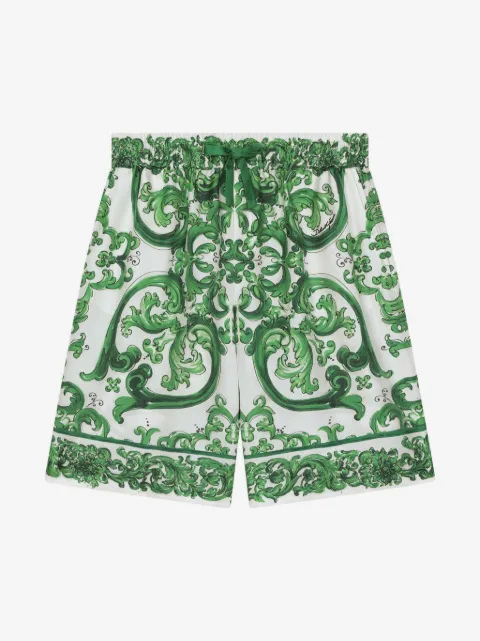 Dolce & Gabbana Kids Majolica-print silk drawstring shorts