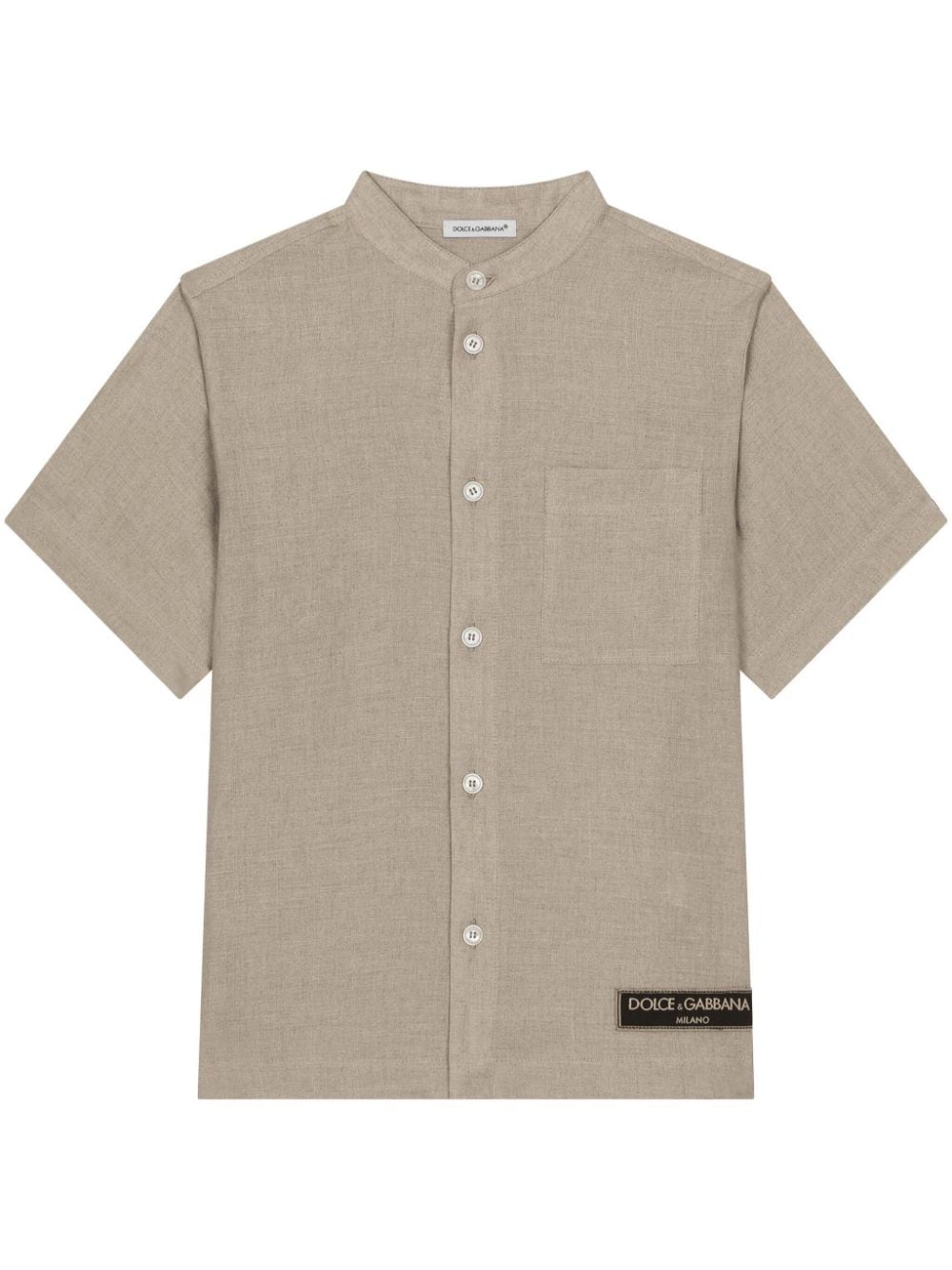 Dolce & Gabbana Kids' Logo-appliqué Linen Shirt In Neutrals