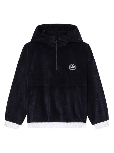 Dolce & Gabbana Kids logo-embroidered velvet hoodie