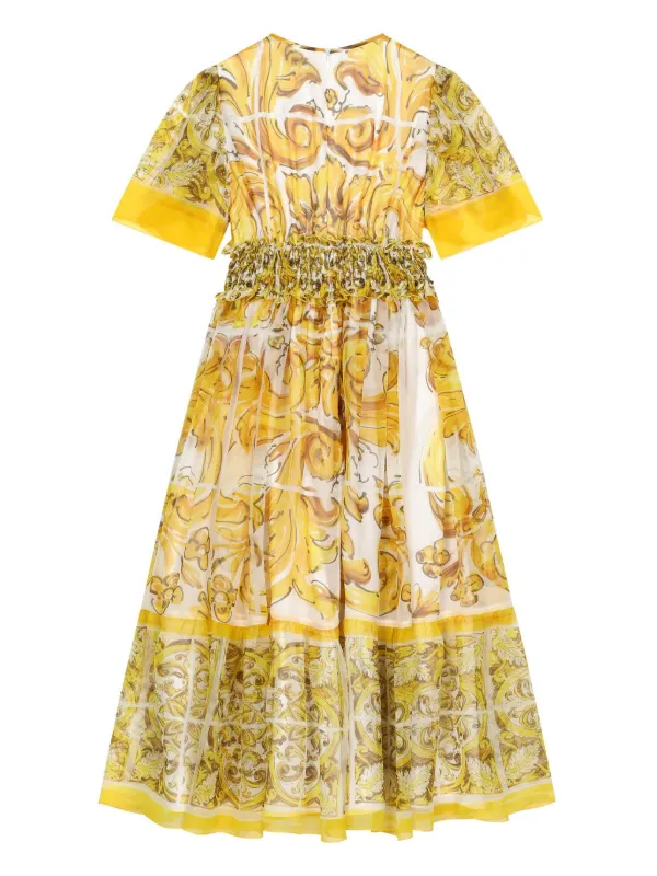Dolce & Gabbana Kids マジョリカ シルクワンピース | イエロー