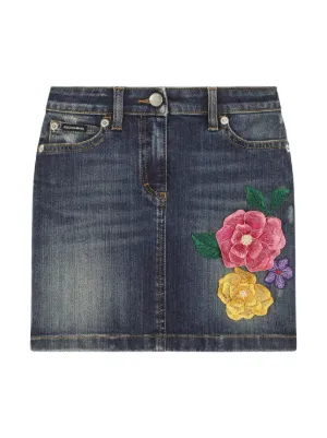 Dolce & Gabbana Kids rose-embroidered Denim Skirt | Blue | FARFETCH