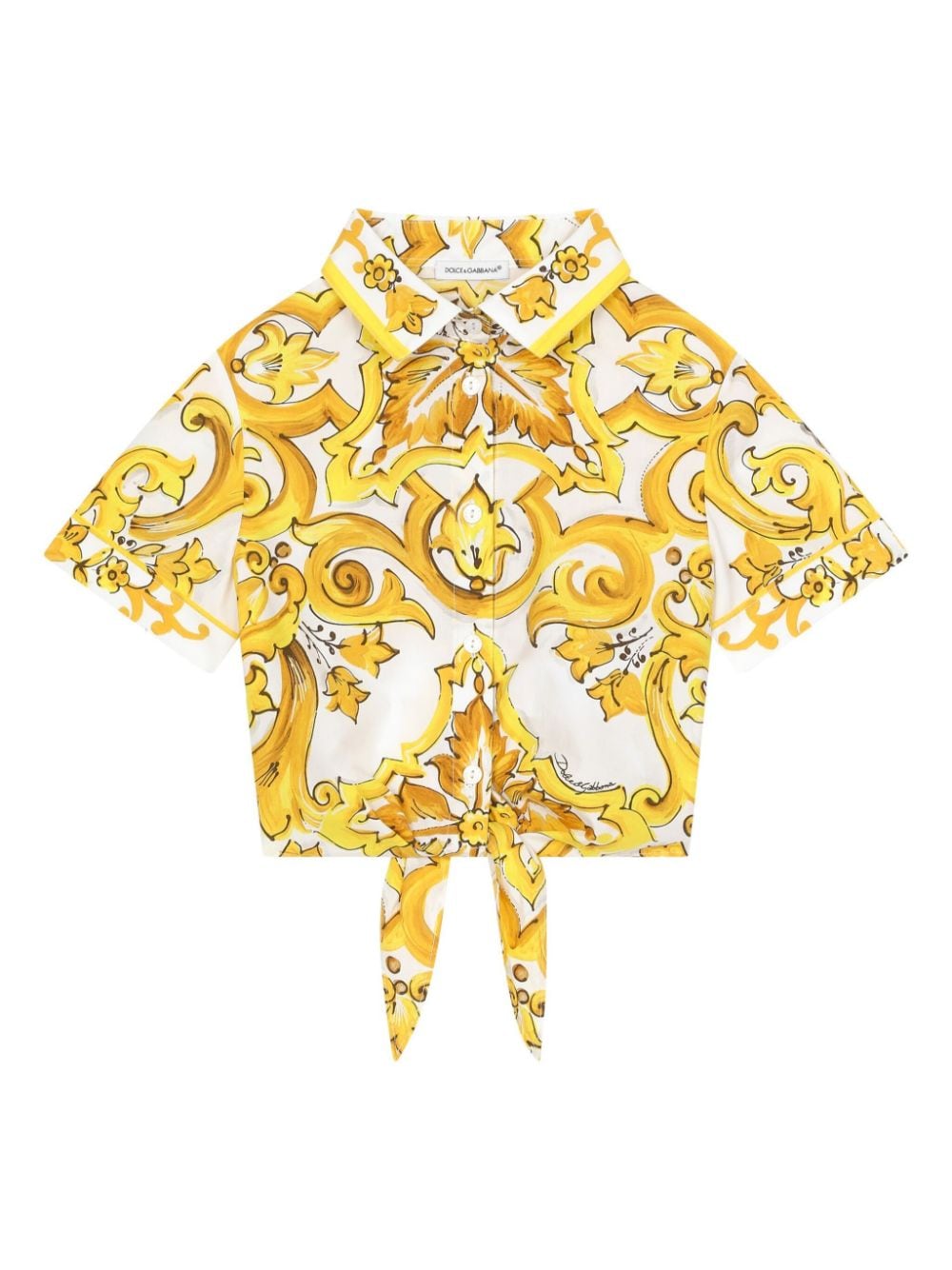 Dolce & Gabbana Kids' Majolica Tie Cropped Shirt In Yellow