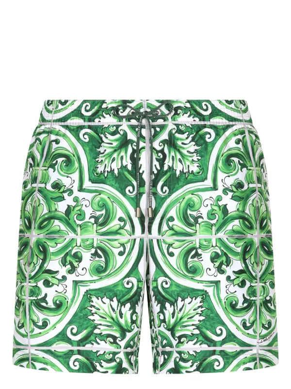 Dolce & Gabbana マジョリカ トランクス水着 | グリーン