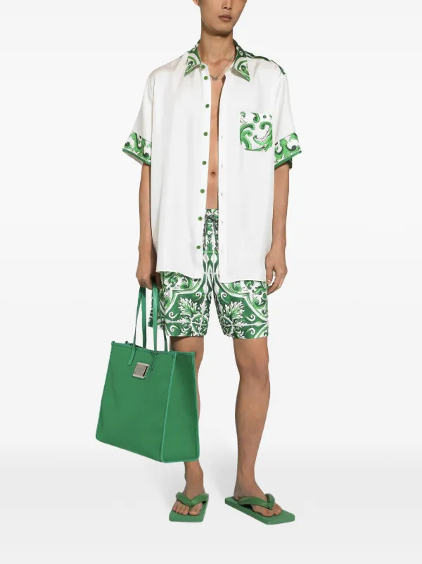 Dolce & Gabbana マジョリカ トランクス水着 | グリーン