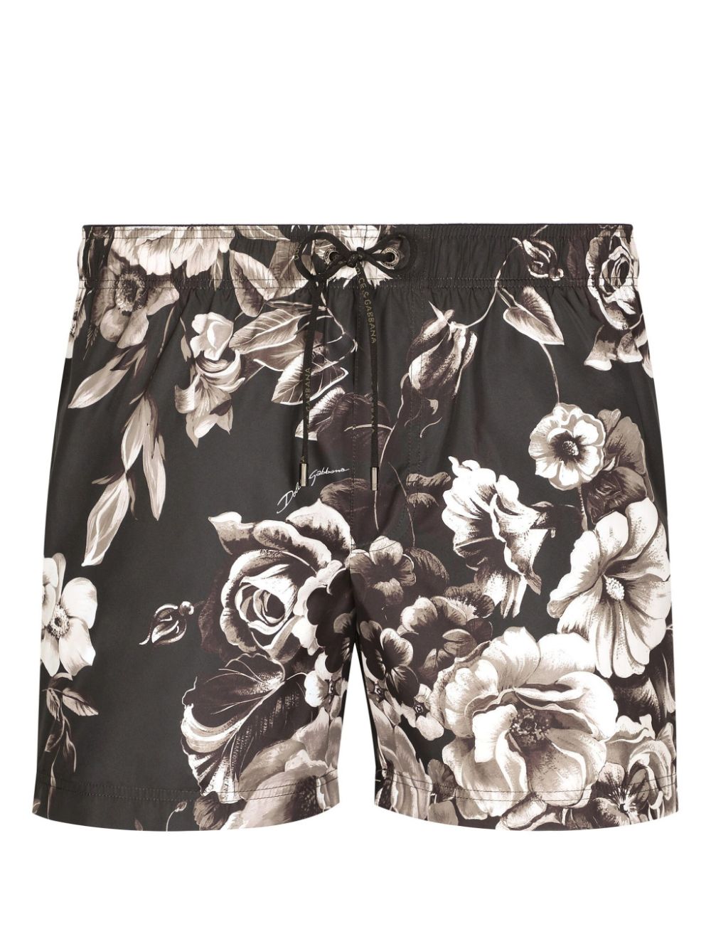 Dolce & Gabbana Floral-print Swim Shorts In Black