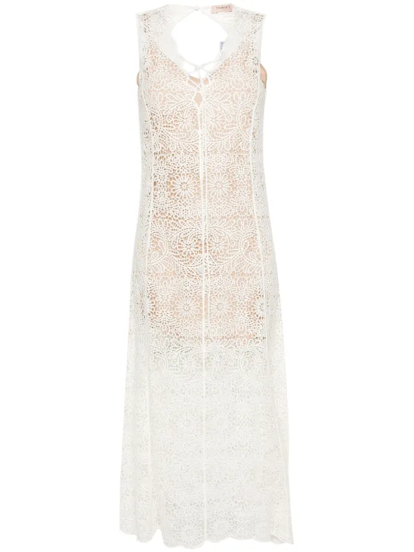 Twinset Midi Crochet Dress - White