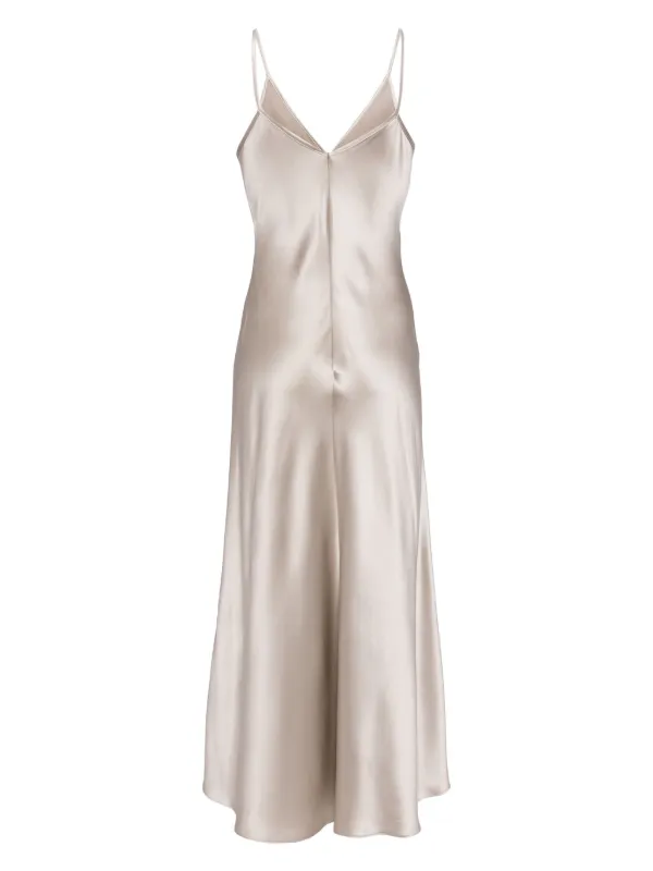 VOZ Slip Dress De Seda Con Cuello En V Neutro FARFETCH CO
