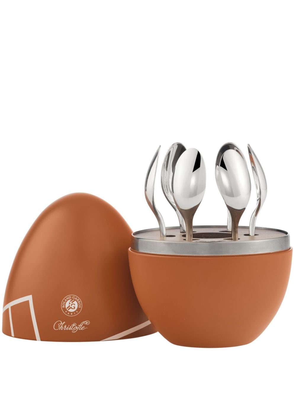 Christofle Mood Coffee Roland-garros Espresso Spoon Set With Chest (6-person Setting) In Silver