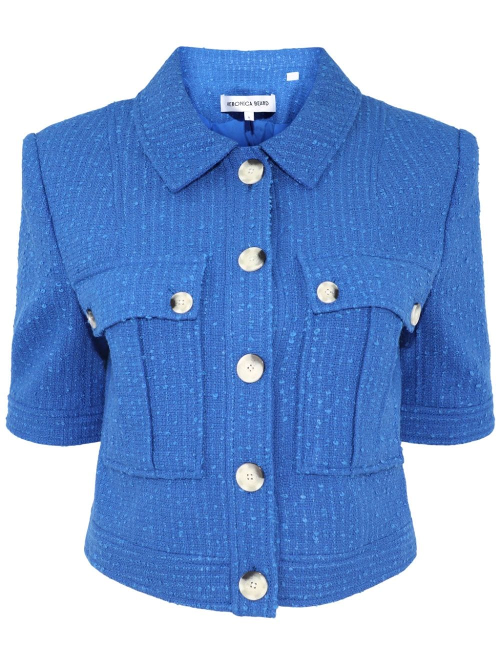 Shop Veronica Beard Rosalina Cropped Tweed Jacket In Blue