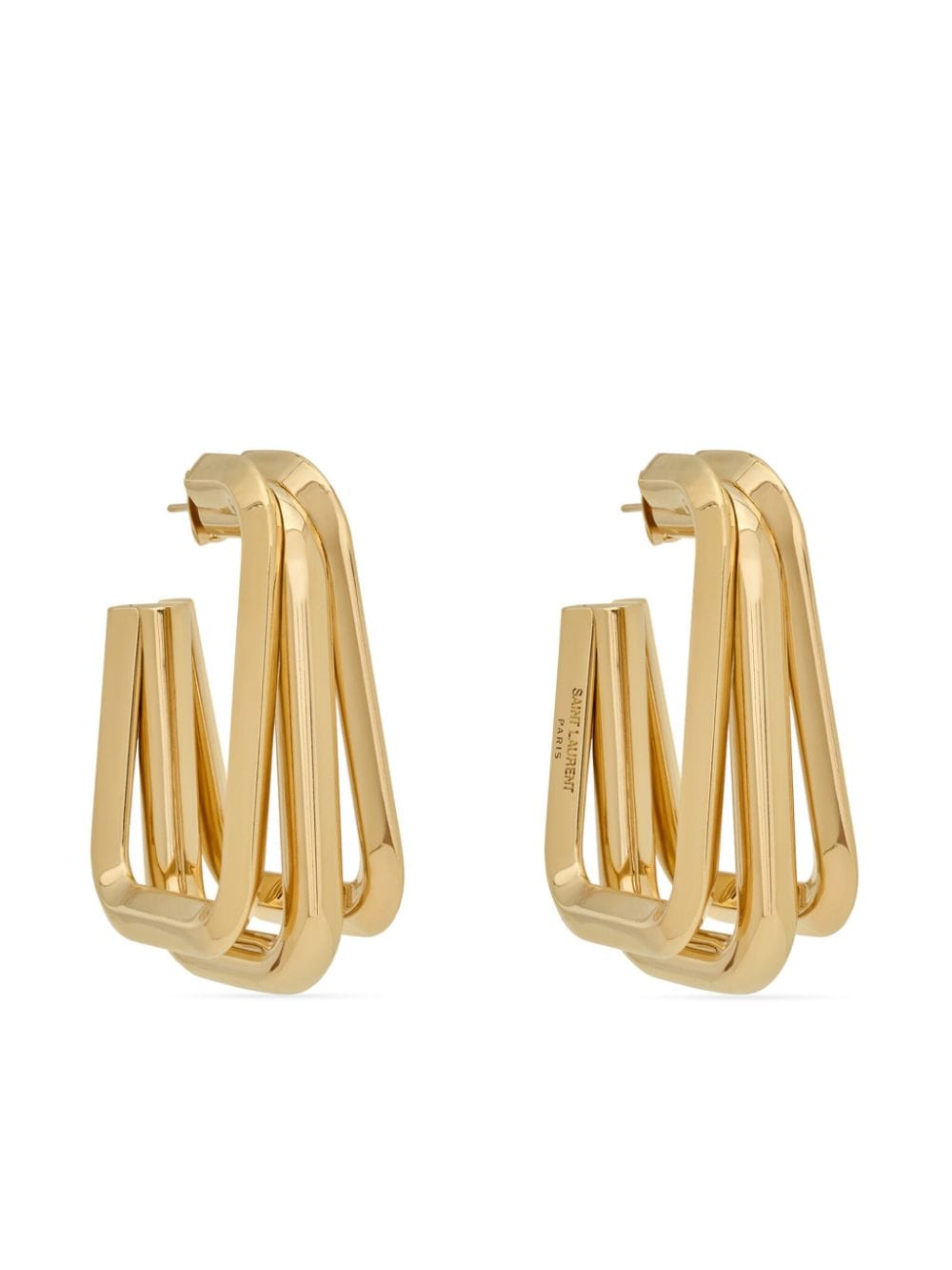 Saint Laurent Logo-engraved Square Hoop Earrings In Gold