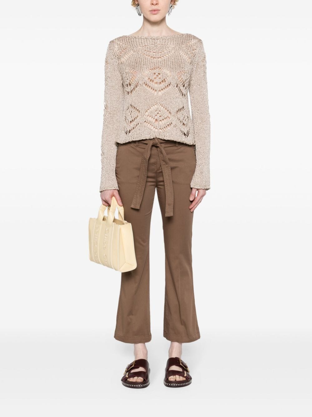 Shop Liu •jo Low-rise Flared Trousers In Brown