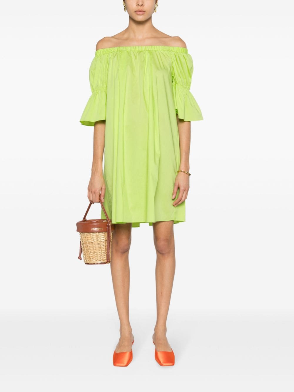 Shop Liu •jo Off-shoulder Poplin Dress In Green