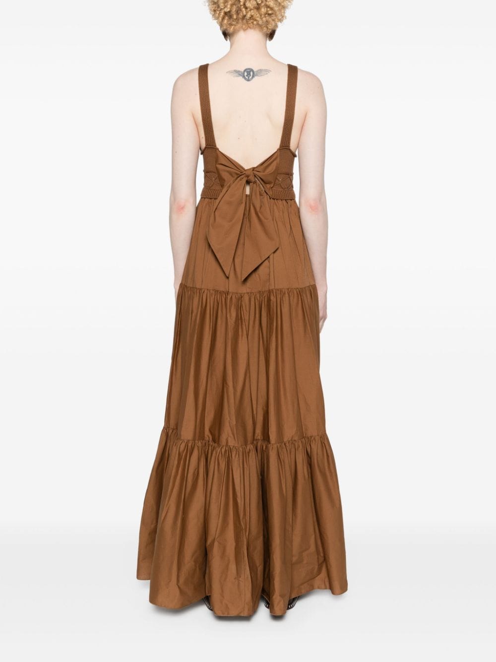 Shop Liu •jo Crochet-knit Cotton Maxi Dress In Brown