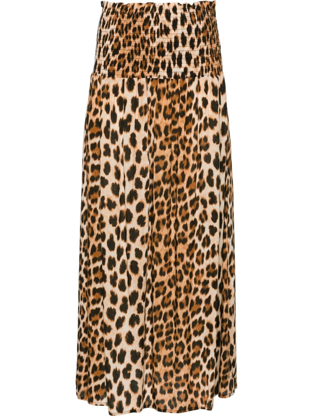 leopard-print shirred midi skirt
