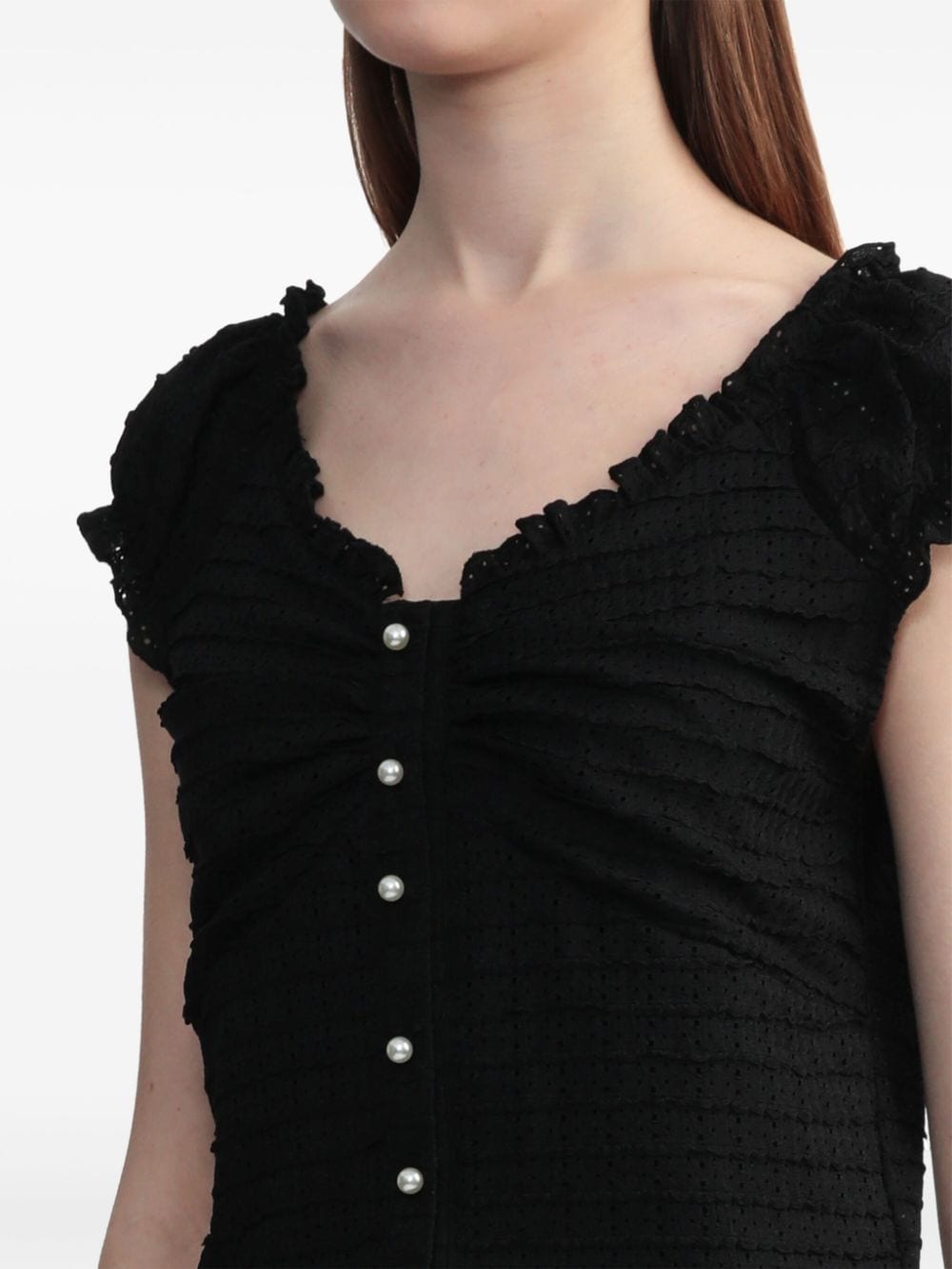 Shop Tout A Coup Ruffled Lace Crop Top In Black
