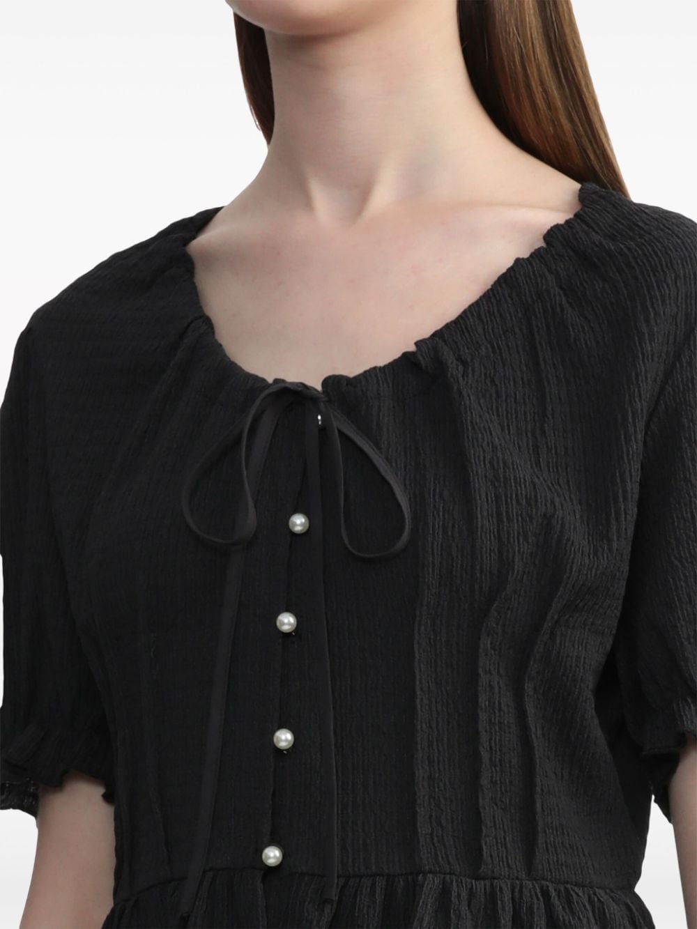 Shop Tout A Coup Puff-sleeve Ruffled Blouse In Black