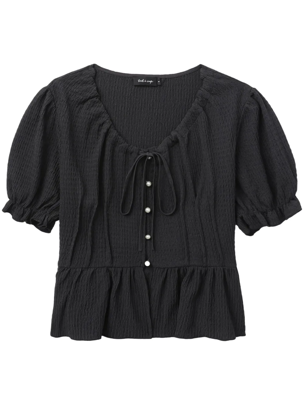 puff-sleeve ruffled blouse