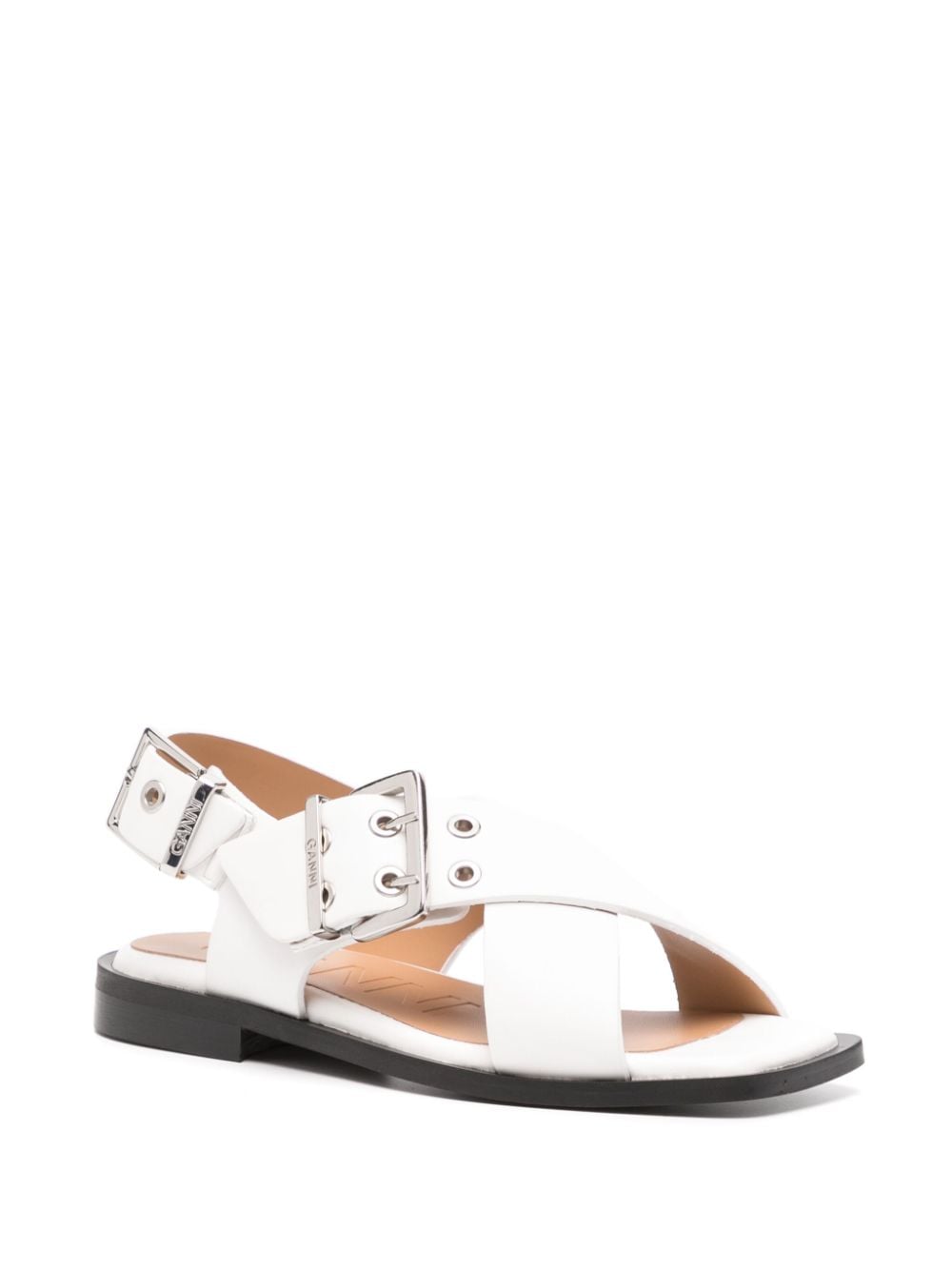 Shop Ganni Buckle-fastening Crossover Sandals In White