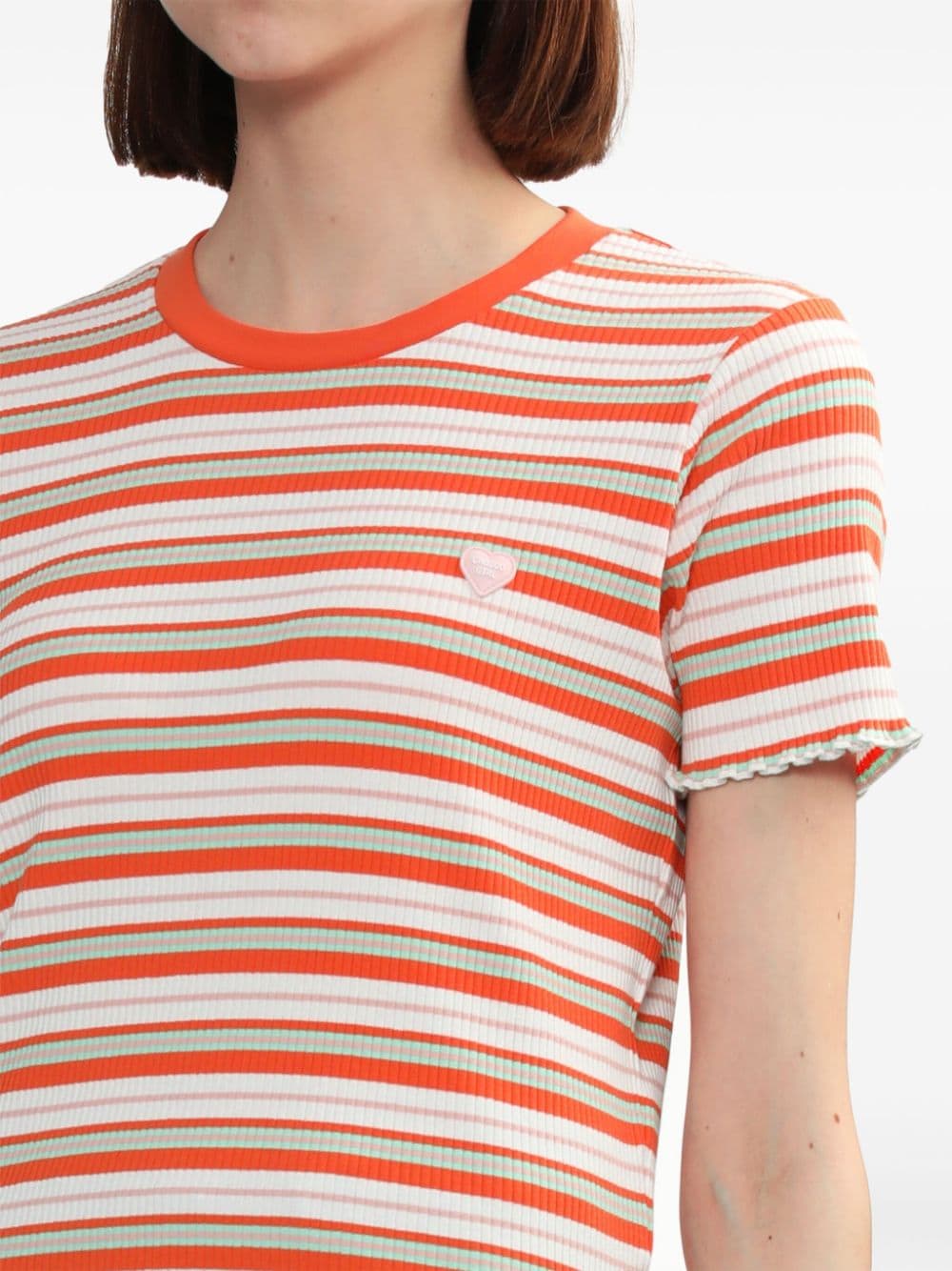 Shop Chocoolate Striped Ribbed-knit T-shirt In Orange