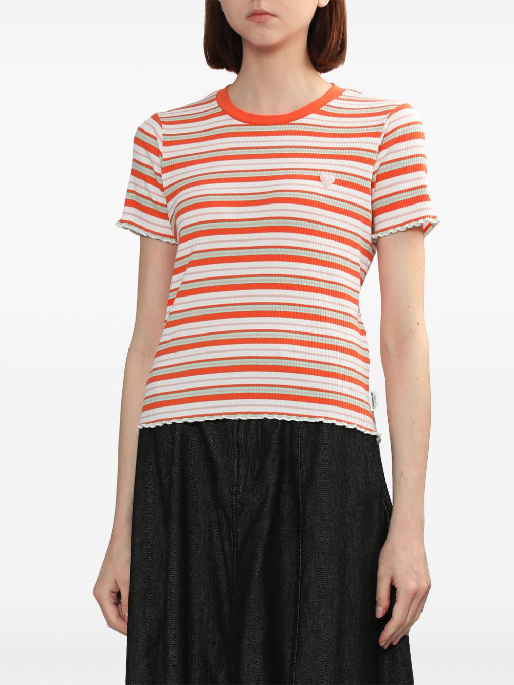 Shop Chocoolate Striped Ribbed-knit T-shirt In Orange